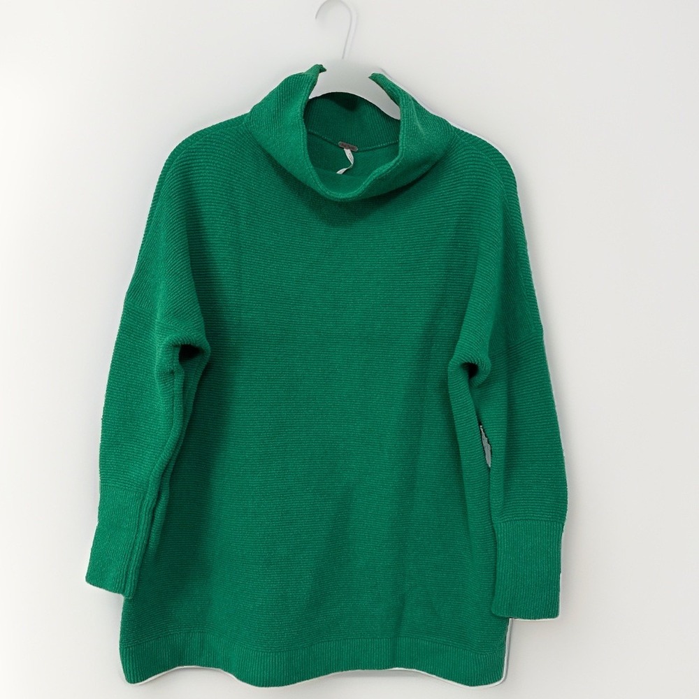 Free People Ottoman Slouchy High-Neck Sweater Women's S Green Ribbed OB432957